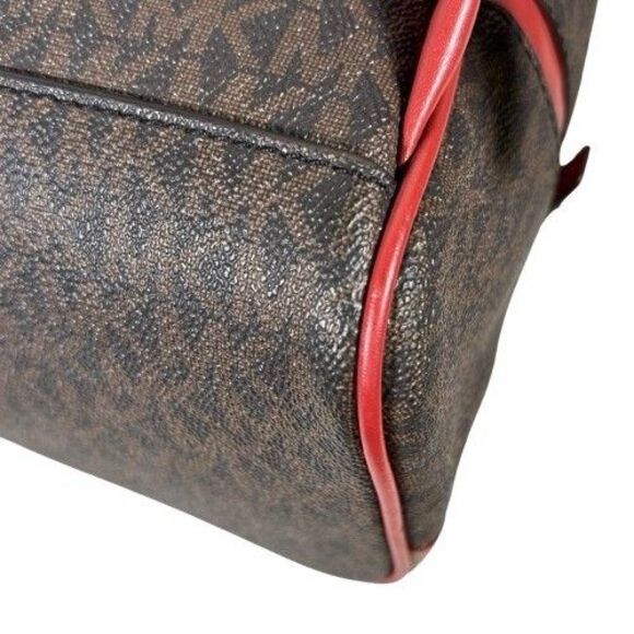 Rare Michael Kors Rhea Zip Backpack Signature Logo Red Snakeskin Suede Stripe - Picture 12 of 16